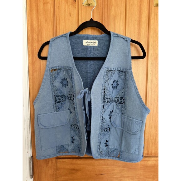 Free People Tops - Free People Wonderstruck Vest Top Floral Crochet Lace Blue XS Boho Cowgirl